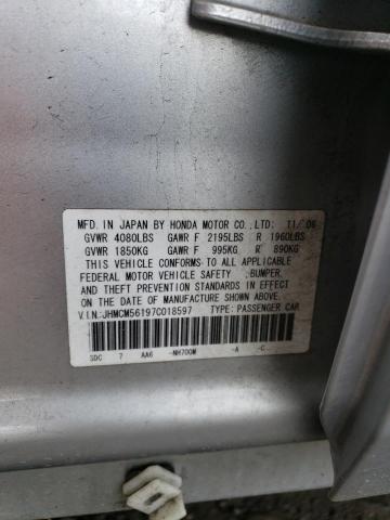 JHMCM56197C018597 - 2007 HONDA ACCORD VALUE SILVER photo 12