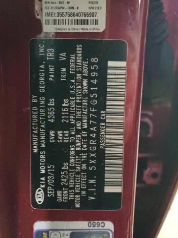 5XXGR4A77FG514958 - 2015 KIA OPTIMA SX BURGUNDY photo 12