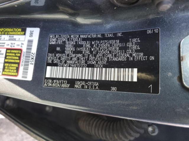 5TFUW5F14AX151722 - 2010 TOYOTA TUNDRA DOUBLE CAB SR5 BLACK photo 12