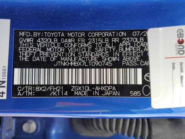 JTNKHMBX7L1090745 - 2020 TOYOTA C-HR XLE BLUE photo 12