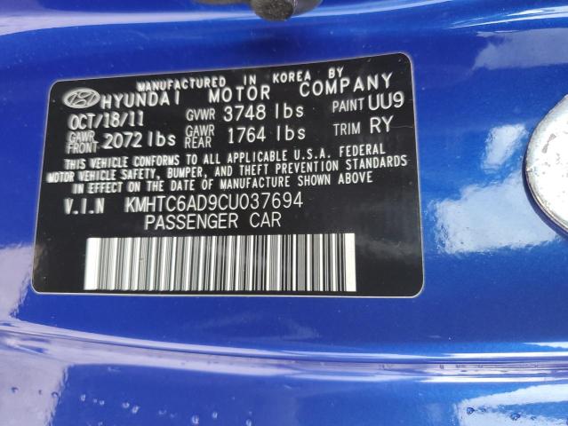 KMHTC6AD9CU037694 - 2012 HYUNDAI VELOSTER BLUE photo 12