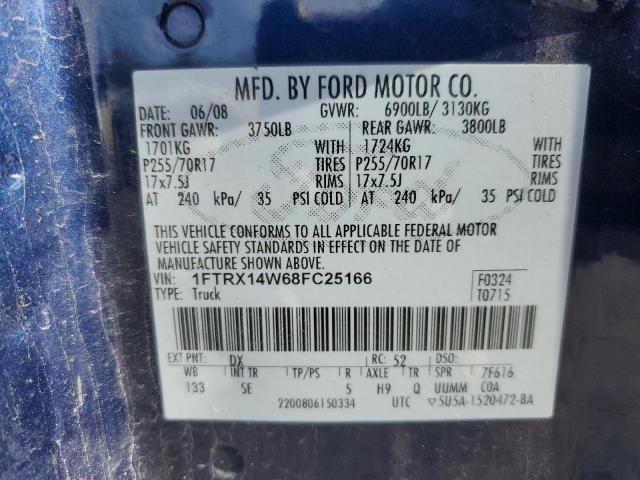 1FTRX14W68FC25166 - 2008 FORD F150 BLUE photo 12