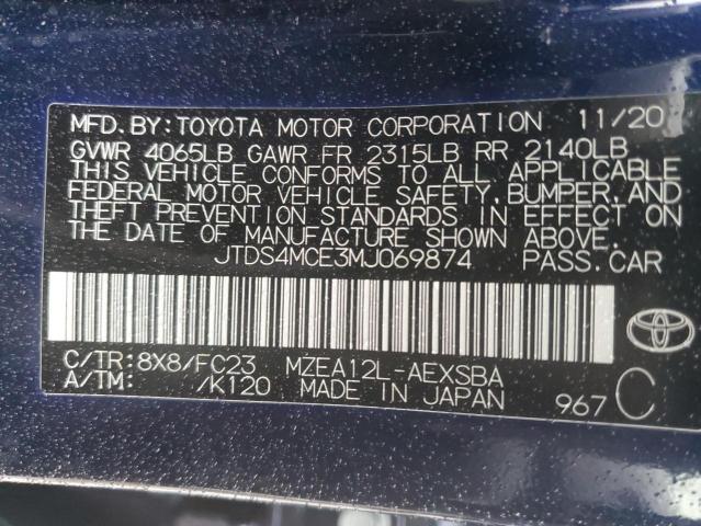 JTDS4MCE3MJ069874 - 2021 TOYOTA COROLLA SE BLUE photo 12