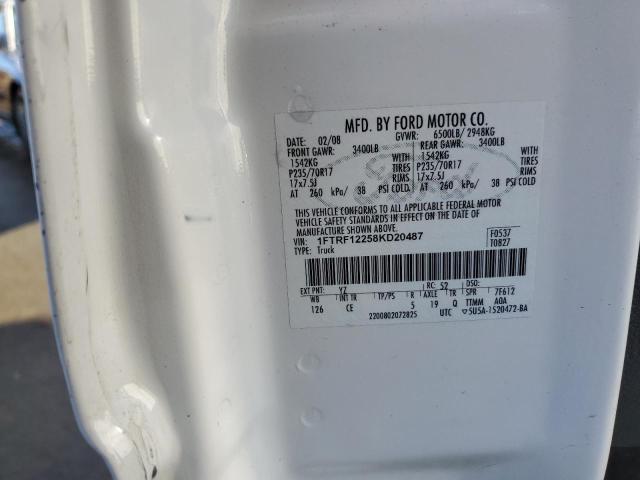 1FTRF12258KD20487 - 2008 FORD F150 WHITE photo 12