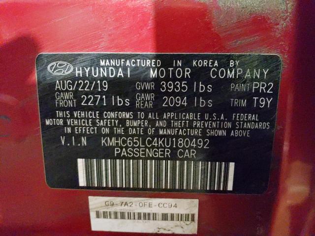 KMHC65LC4KU180492 - 2019 HYUNDAI IONIQ BLUE RED photo 12