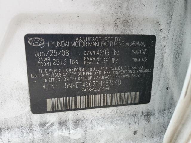 5NPET46C29H483240 - 2009 HYUNDAI SONATA GLS WHITE photo 12