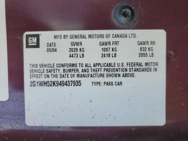 2G1WH52K949437935 - 2004 CHEVROLET IMPALA LS MAROON photo 12