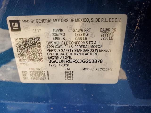 3GCUKRERXJG253878 - 2018 CHEVROLET SILVERADO K1500 LT BLUE photo 12