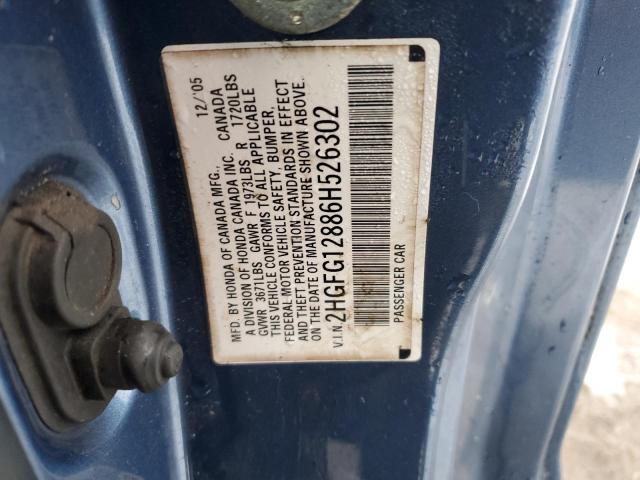 2HGFG12886H526302 - 2006 HONDA CIVIC EX BLUE photo 12