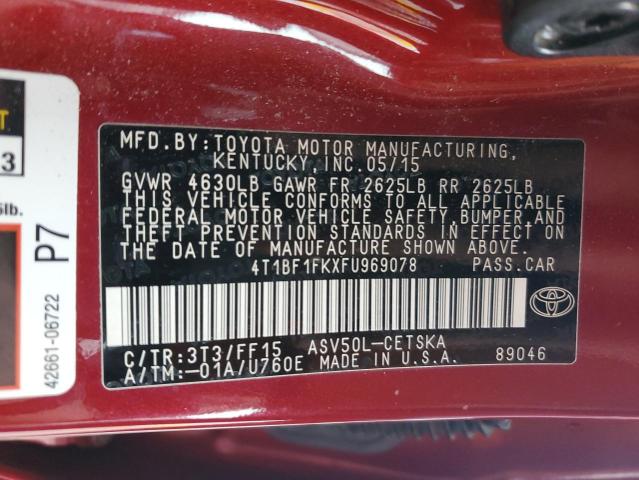 4T1BF1FKXFU969078 - 2015 TOYOTA CAMRY LE RED photo 12