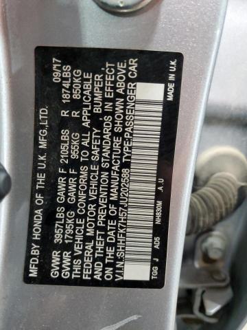 SHHFK7H57JU202588 - 2018 HONDA CIVIC EX GRAY photo 13