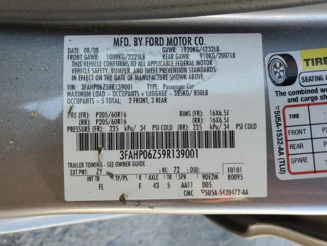 3FAHP06Z59R139001 - 2009 FORD FUSION S GRAY photo 12