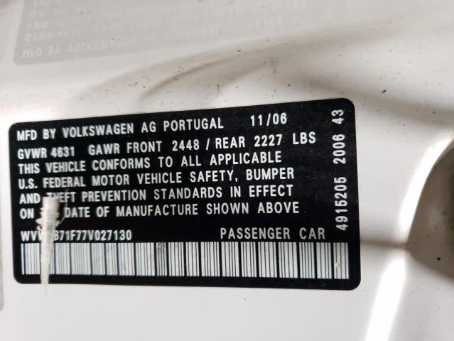 WVWFB71F77V027130 - 2007 VOLKSWAGEN EOS 3.2L WHITE photo 12