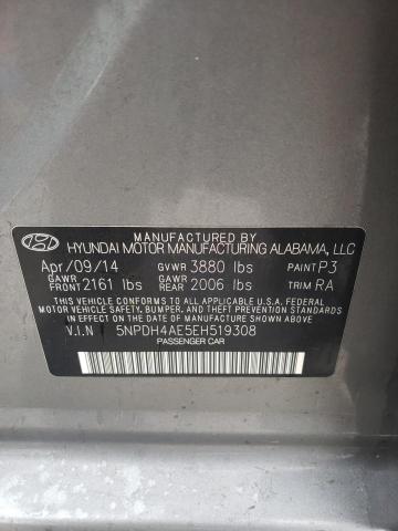 5NPDH4AE5EH519308 - 2014 HYUNDAI ELANTRA SE GRAY photo 12