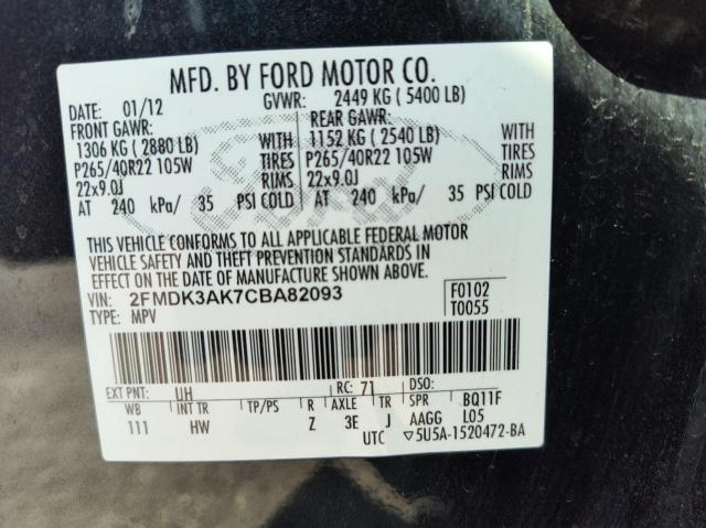 2FMDK3AK7CBA82093 - 2012 FORD EDGE SPORT BLACK photo 10