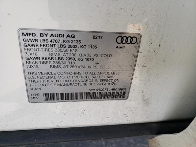 WA1HCCFS4HR016952 - 2017 AUDI Q3 PREMIUM PLUS WHITE photo 14