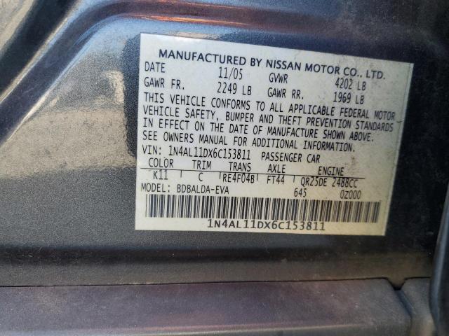 1N4AL11DX6C153811 - 2006 NISSAN ALTIMA S GRAY photo 13