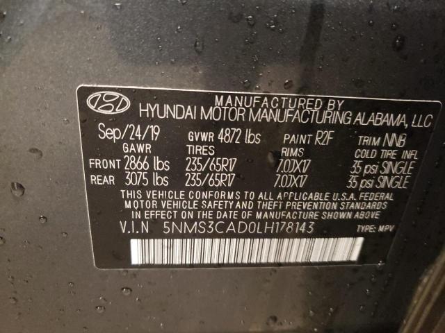 5NMS3CAD0LH178143 - 2020 HYUNDAI SANTA FE SEL GRAY photo 12