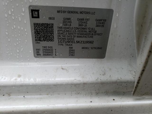 1GTU9FEL5KZ119562 - 2019 GMC SIERRA K1500 DENALI WHITE photo 12