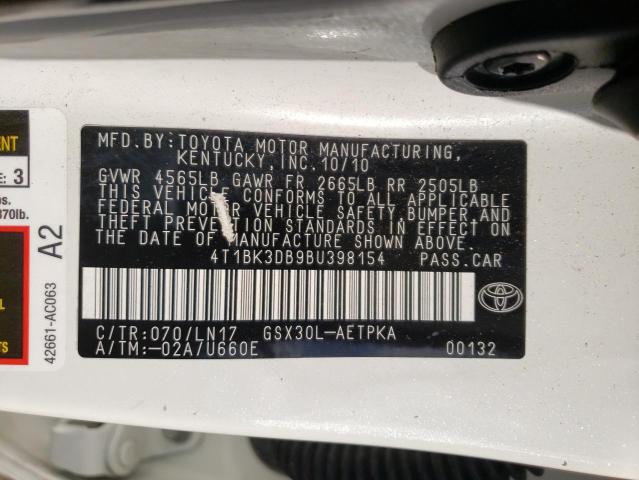 4T1BK3DB9BU398154 - 2011 TOYOTA AVALON BASE 白色 照片 12