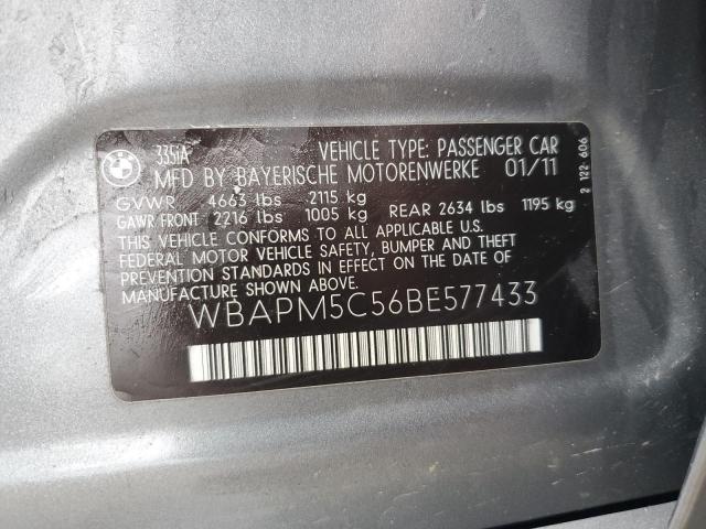 WBAPM5C56BE577433 - 2011 BMW 335 I GRAY photo 12