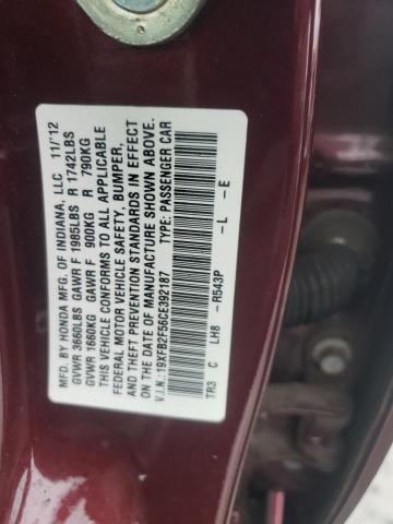 19XFB2F56CE392187 - 2012 HONDA CIVIC LX BURGUNDY photo 12