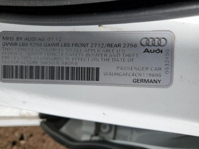 WAUHGAFC4CN119695 - 2012 AUDI A6 PRESTIGE WHITE photo 12
