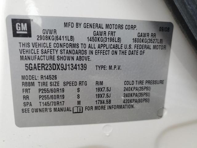 5GAER23DX9J134139 - 2009 BUICK ENCLAVE CXL WHITE photo 12