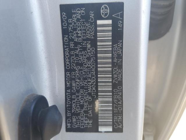 JTDKN3DU4A0075150 - 2010 TOYOTA PRIUS SILVER photo 12