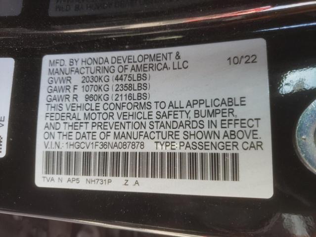 1HGCV1F36NA087878 - 2022 HONDA ACCORD SPORT BLACK photo 13