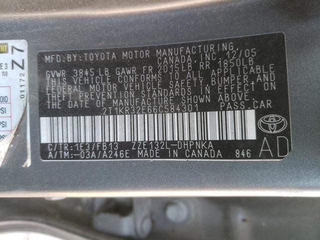 2T1KR32E66C584301 - 2006 TOYOTA COROLLA MA XR GRAY photo 12