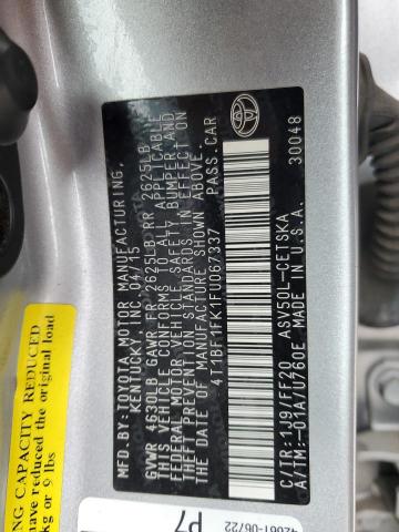 4T1BF1FK1FU067337 - 2015 TOYOTA CAMRY LE SILVER photo 12