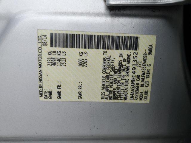 1N4AA5AP9EC491352 - 2014 NISSAN MAXIMA S SILVER photo 12