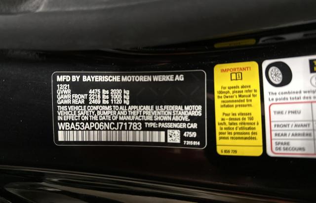 WBA53AP06NCJ71783 - 2022 BMW 430I BLACK photo 10