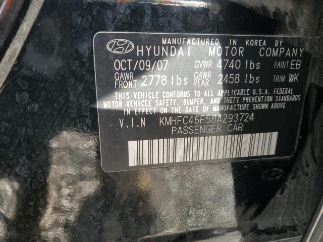 KMHFC46F58A293724 - 2008 HYUNDAI AZERA SE BLACK photo 12