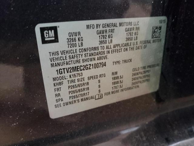 1GTV2MEC2GZ100794 - 2016 GMC SIERRA K1500 SLE CHARCOAL photo 12