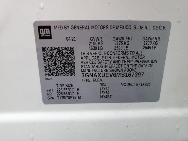 3GNAXUEV6MS167397 - 2021 CHEVROLET EQUINOX LT WHITE photo 12