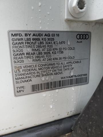 WA1VAAF78JD037668 - 2018 AUDI Q7 PRESTIGE WHITE photo 12