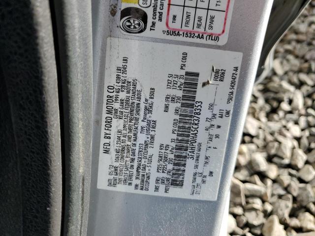 3FAHP0HA5CR378353 - 2012 FORD FUSION SE SILVER photo 12