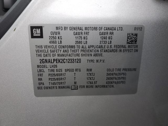 2GNALPEK2C1233120 - 2012 CHEVROLET EQUINOX LT SILVER photo 13