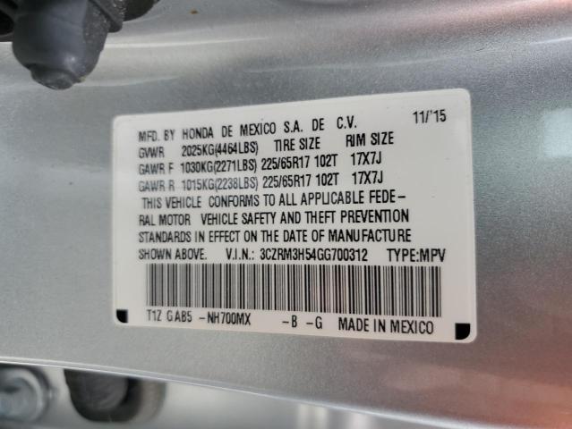 3CZRM3H54GG700312 - 2016 HONDA CR-V EX SILVER photo 12