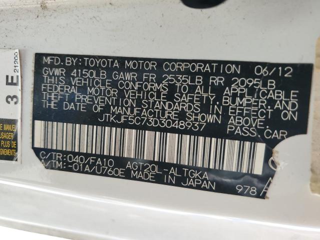 JTKJF5C73D3048937 - 2013 TOYOTA SCION TC 白色 照片 12