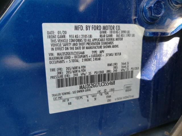 MAJ3S2GE7LC355468 - 2020 FORD ECOSPORT SE BLUE photo 13