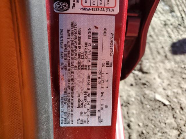 3FADP4FJ6BM105751 - 2011 FORD FIESTA SES RED photo 12