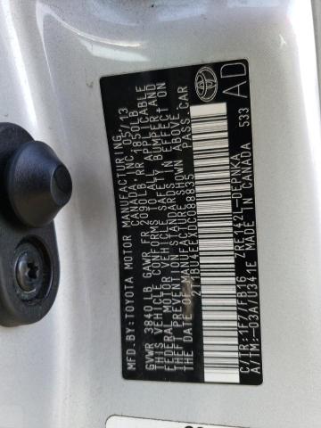 2T1BU4EEXDC088835 - 2013 TOYOTA COROLLA BASE SILVER photo 12