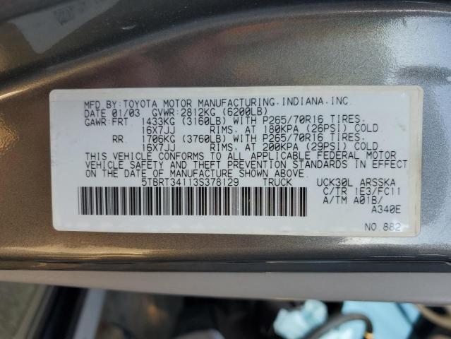 5TBRT34113S378129 - 2003 TOYOTA TUNDRA ACCESS CAB SR5 GRAY photo 13