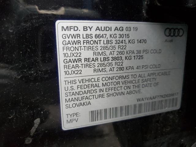 WA1VAAF77KD039817 - 2019 AUDI Q7 PRESTIGE BLACK photo 13