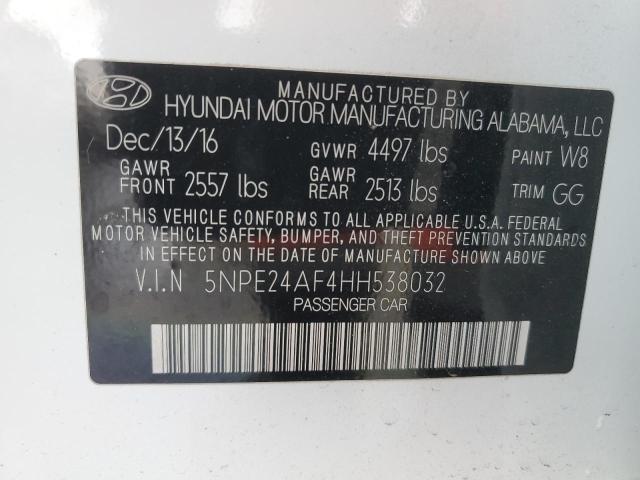 5NPE24AF4HH538032 - 2017 HYUNDAI SONATA SE WHITE photo 12