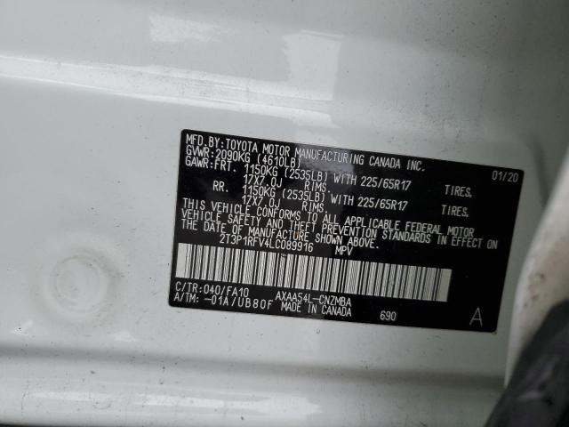 2T3P1RFV4LC089916 - 2020 TOYOTA RAV4 XLE WHITE photo 12