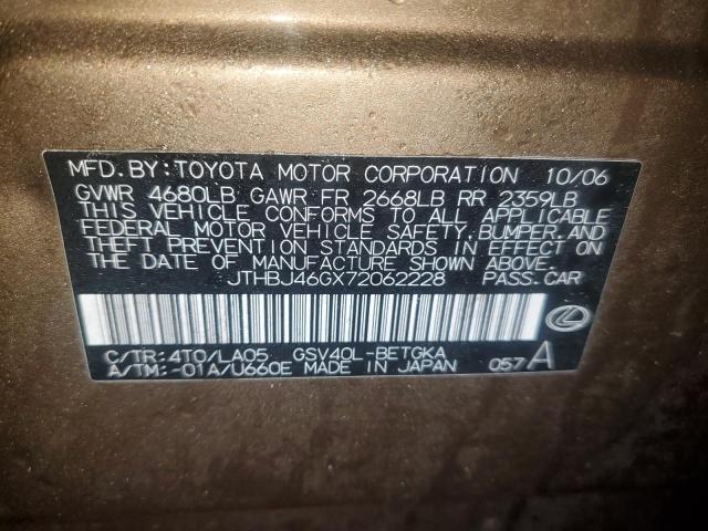 JTHBJ46GX72062228 - 2007 LEXUS ES 350 BROWN photo 12